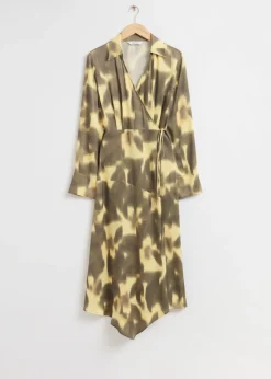 & Other Stories Dresses | Asymmetric Midi Wrap Dress Brown and Yellow