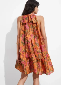 & Other Stories Dresses | Bow-Detailed Mini Dress Orange Print