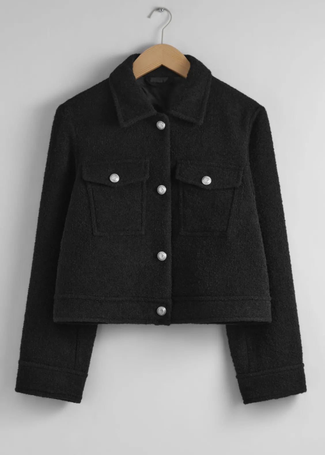 & Other Stories Outerwear | Buttoned Bouclé Jacket Black