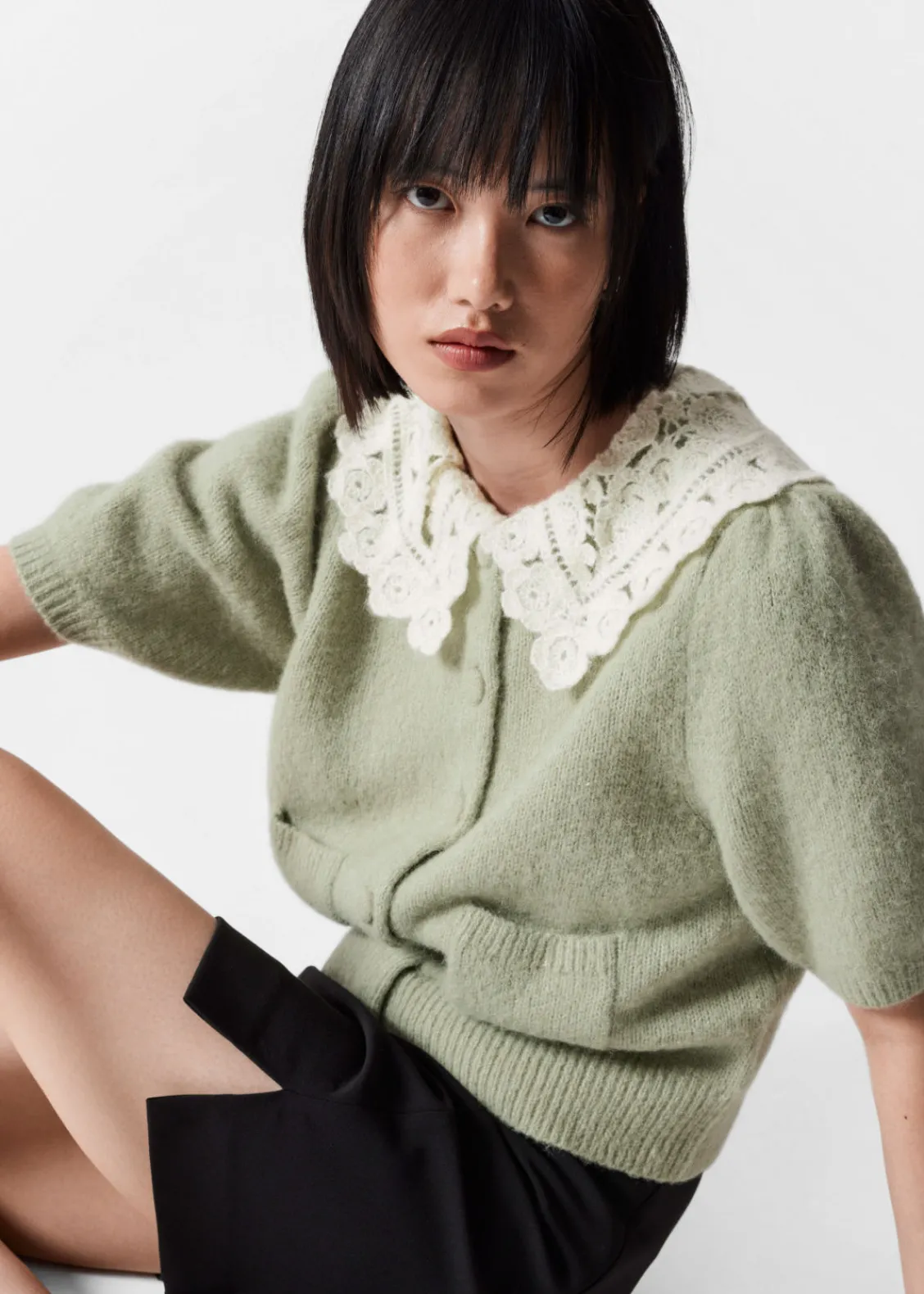 & Other Stories Sweaters & Knits | Crochet-Collar Knit Cardigan Khaki