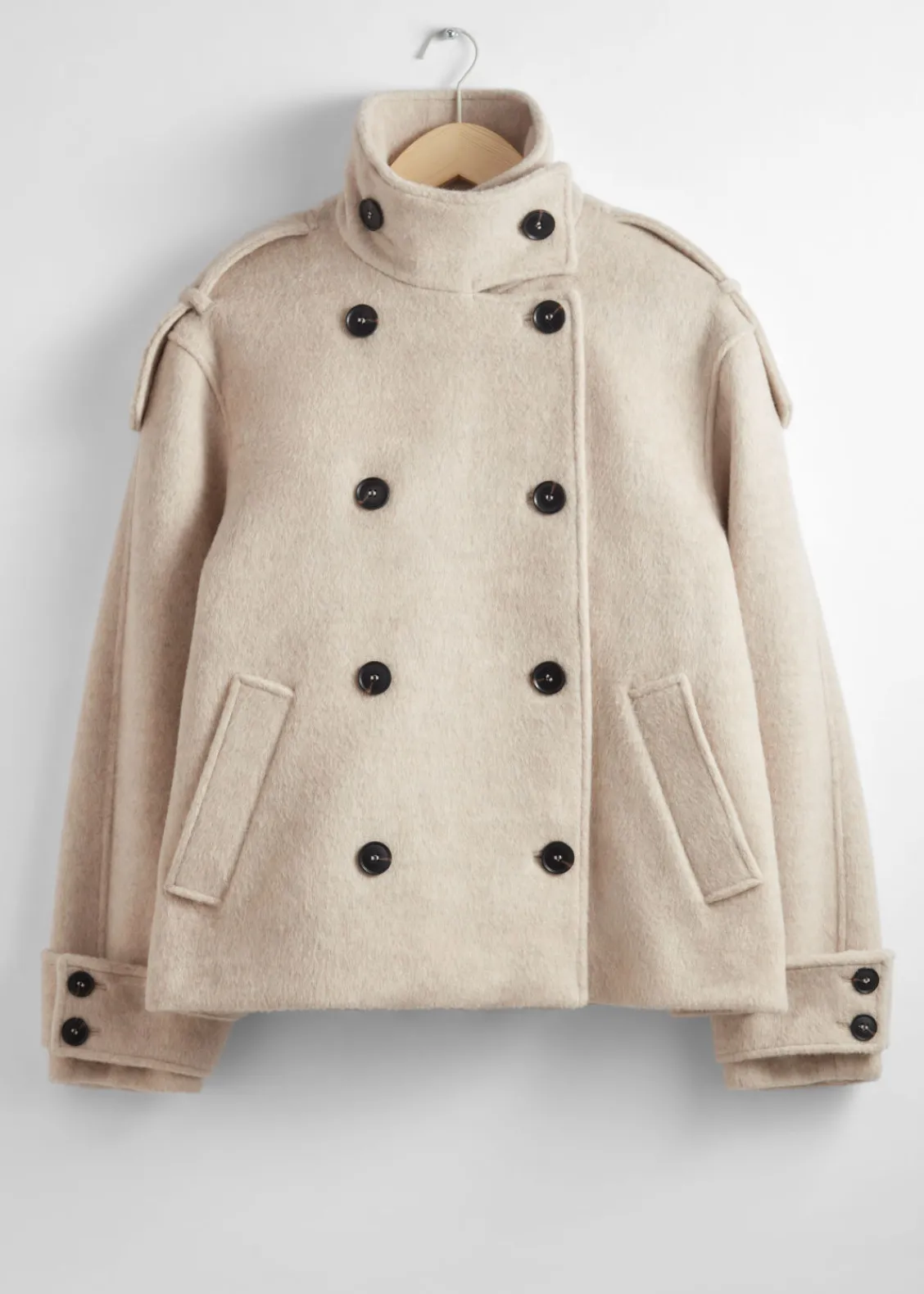 & Other Stories Outerwear | Double-Breasted Wool Jacket Light Beige