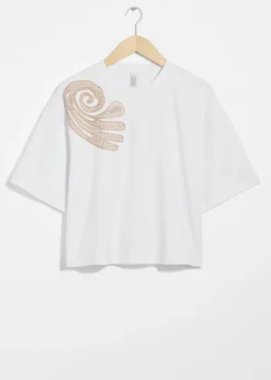 & Other Stories Tops | Embroidered Boxy T-Shirt White