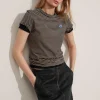 & Other Stories Tops | Embroidered T-Shirt Beige/Black Stripes