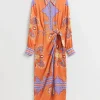 & Other Stories Dresses | Faux Wrap Midi Shirt Dress Printed Orange
