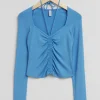 & Other Stories Tops | Fitted Drawstring Neck Gathered Top Light Blue