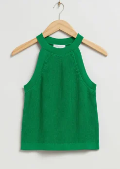 & Other Stories Tops | Sweaters & Knits | Fitted Halter Knit Top Khaki Green