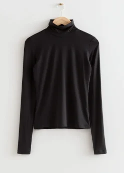 & Other Stories Tops | Fitted Turtleneck Top Black