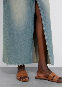 & Other Stories Skirts | Front-Slit Denim Midi Skirt Faded Blue