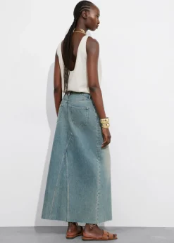 & Other Stories Skirts | Front-Slit Denim Midi Skirt Faded Blue
