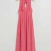 & Other Stories Dresses | Halterneck Bow Detail Flared Dress Pink