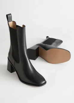 & Other Stories Boots | Heeled Leather Chelsea Boots Black