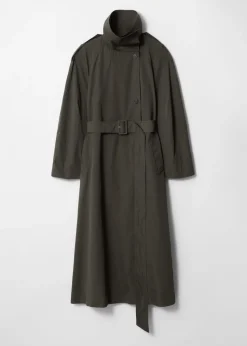 & Other Stories Outerwear | High-Collar Trench Coat Green