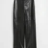 & Other Stories Pants | Leather Wide-Leg Pleated Trousers Black