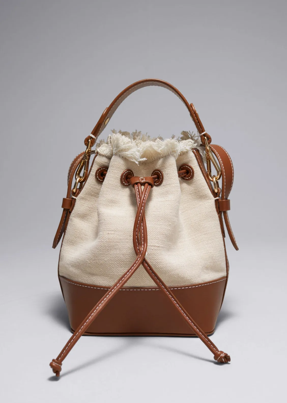 & Other Stories Shoulder Bags | Leather-Trimmed Canvas Bucket Bag Beige