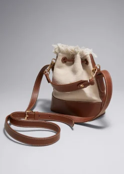 & Other Stories Shoulder Bags | Leather-Trimmed Canvas Bucket Bag Beige