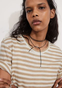 & Other Stories Tops | Linen-Blend T-Shirt Beige/Cream Stripes