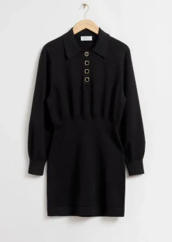 & Other Stories Dresses | Sweaters & Knits | Mini Knitted Polo Dress Black