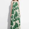 & Other Stories Dresses | Pleated Halterneck Maxi Dress Green Florals