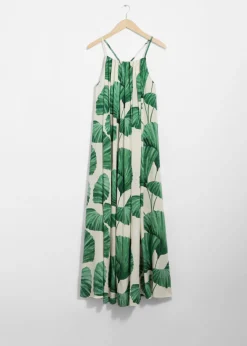& Other Stories Dresses | Pleated Halterneck Maxi Dress Green Florals