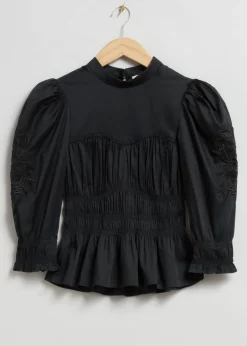 & Other Stories Blouses & Shirts | Puff Sleeve Peplum Blouse Black