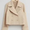 & Other Stories Outerwear | Relaxed Cropped Pea Coat Light Beige