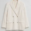 & Other Stories Outerwear | Relaxed Double-Breasted Linen Blazer Cream