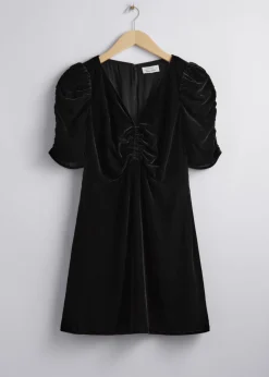 & Other Stories Dresses | Ruched Velvet Mini Dress Black