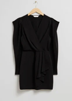 & Other Stories Dresses | Ruffled Wrap Mini Dress Black