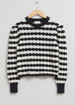 & Other Stories Sweaters & Knits | Scalloped Crochet Merino Sweater Black/White