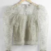 & Other Stories Blouses & Shirts | Sheer Embroidered Organza Blouse Light Green