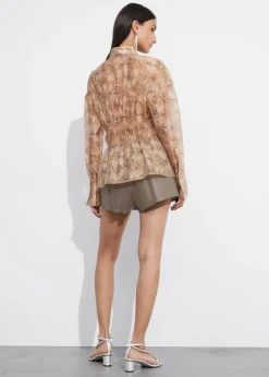 & Other Stories Blouses & Shirts | Sheer Peplum Blouse Terracotta Print