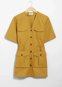 & Other Stories Dresses | Short-Sleeve Utility Mini Dress Mustard