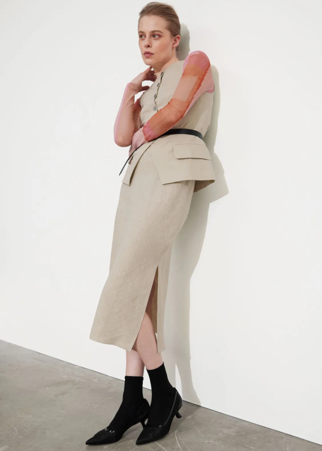 & Other Stories Skirts | Strap Detail Linen Midi Skirt Light Beige