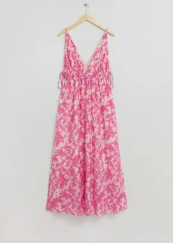 & Other Stories Dresses | Tie-Detailed V-Cut Dress Pink/White Patterned