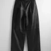 & Other Stories Pants | Wide Leather Trousers Black