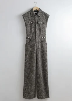 & Other Stories Jumpsuits | Pants | Wide Sleeveless Tweed Jumpsuit Black Tweed
