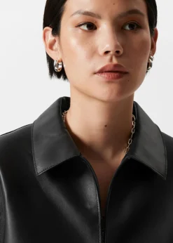 & Other Stories Dresses | Zip-Detailed Leather Mini Dress Black