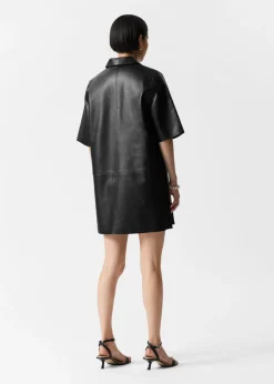 & Other Stories Dresses | Zip-Detailed Leather Mini Dress Black